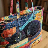 Handmade Handbag | Black Cat and Books Design
