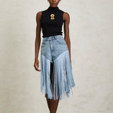 Martina Blue Fringed Panel Denim Shorts