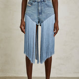 Martina Blue Fringed Panel Denim Shorts