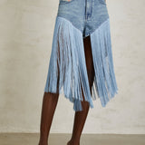 Martina Blue Fringed Panel Denim Shorts