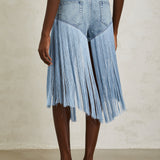 Martina Blue Fringed Panel Denim Shorts