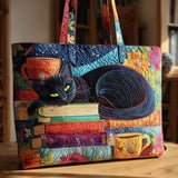 Handmade Handbag | Black Cat and Books Design