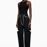 Calypso Black Cut-Out Wide Leg Trousers