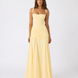 ENIE | Maxikleid mit Gerafftem Eckigem Ausschnitt