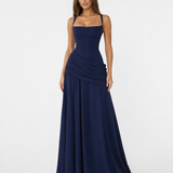 ENIE | Maxikleid mit Gerafftem Eckigem Ausschnitt