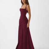 ENIE | Maxikleid mit Gerafftem Eckigem Ausschnitt