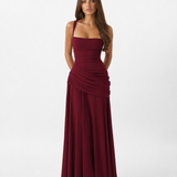 ENIE | Maxikleid mit Gerafftem Eckigem Ausschnitt