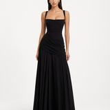 ENIE | Maxikleid mit Gerafftem Eckigem Ausschnitt