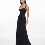 ENIE | Maxikleid mit Gerafftem Eckigem Ausschnitt