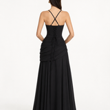 ENIE | Maxikleid mit Gerafftem Eckigem Ausschnitt