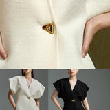 Elegant White V Neck Button Top Summer