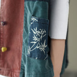 Fitted V Neck Button Patchwork denim Tanks Sleeveless