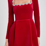 Lilay Diamante Square Collar Mini Bandage Dress - Red