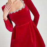 Lilay Diamante Square Collar Mini Bandage Dress - Red
