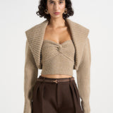 Emya - 2-in-1 Knit Shrug With Twisted Bandeau Top - Taupe