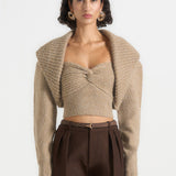 Emya - 2-in-1 Knit Shrug With Twisted Bandeau Top - Taupe