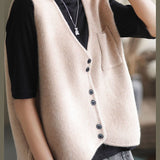 Simple Apricot V Neck Pockets Solid Knit Tank Tops Sleeveless