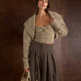 Emya - 2-in-1 Knit Shrug With Twisted Bandeau Top - Taupe