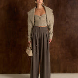 Emya - 2-in-1 Knit Shrug With Twisted Bandeau Top - Taupe