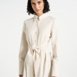Fern - Linen Midi Shirt Dress With Tie Waist - Natural