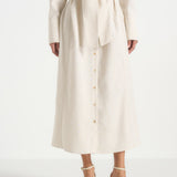 Fern - Linen Midi Shirt Dress With Tie Waist - Natural