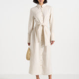 Fern - Linen Midi Shirt Dress With Tie Waist - Natural
