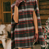 Raudonas Plaid Cape Be Rankovių Paltas