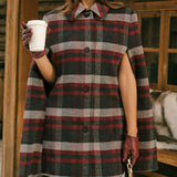 Raudonas Plaid Cape Be Rankovių Paltas